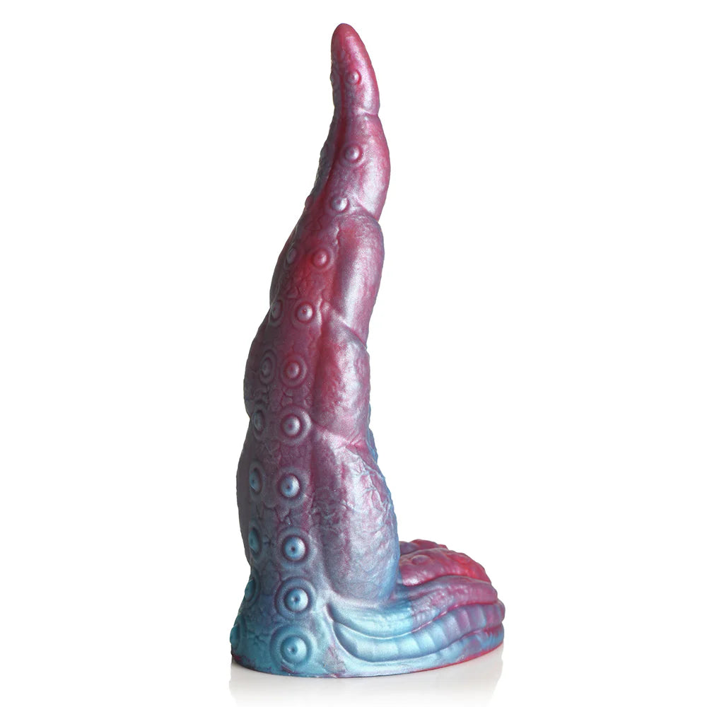 Creature Cocks Tentacle Cock Silicone Dildo with iridescent red and blue design, suction base, and textured shaft.