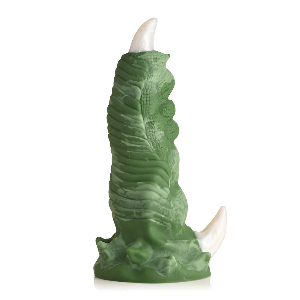 Creature Cocks Dragon Claw Silicone Dildo with green ribbed scales and white talons.