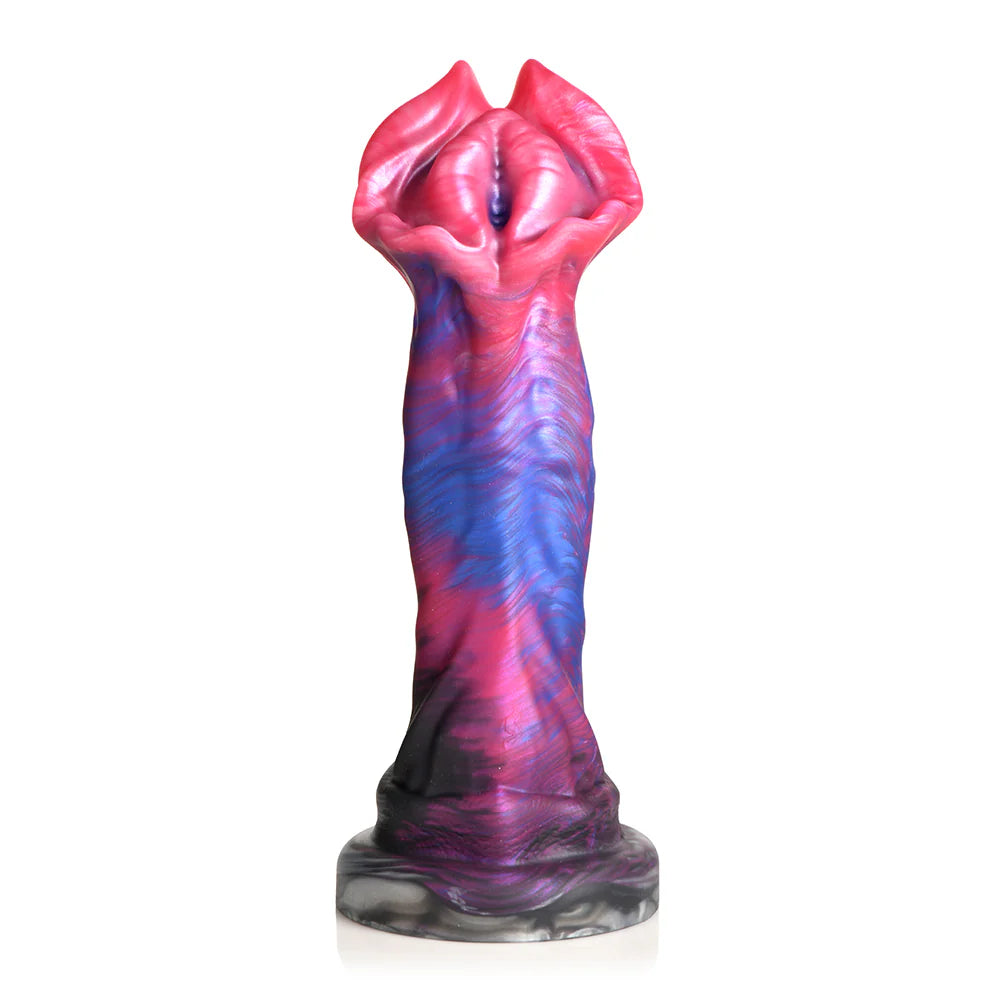 Creature Cocks Demogorgon Silicone Dildo with textured design and vibrant colors.