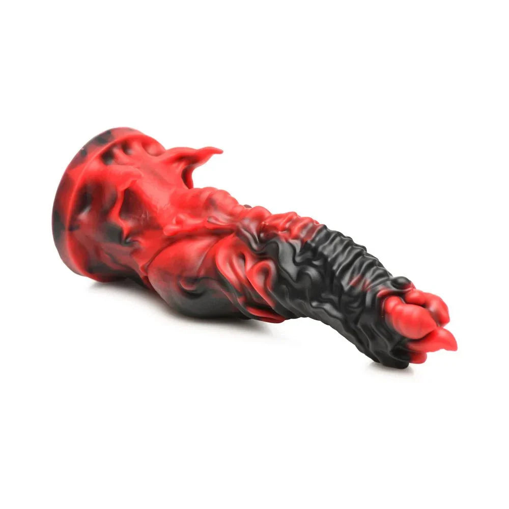 Creature Cocks Mephisto Silicone Dildo with ridged shaft and black-red design.