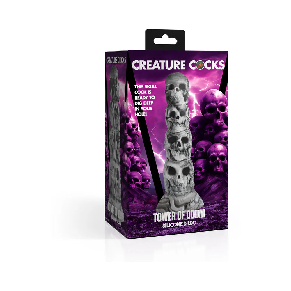 Creature Cocks Tower of Doom Silicone Dildo with skull design packaging.