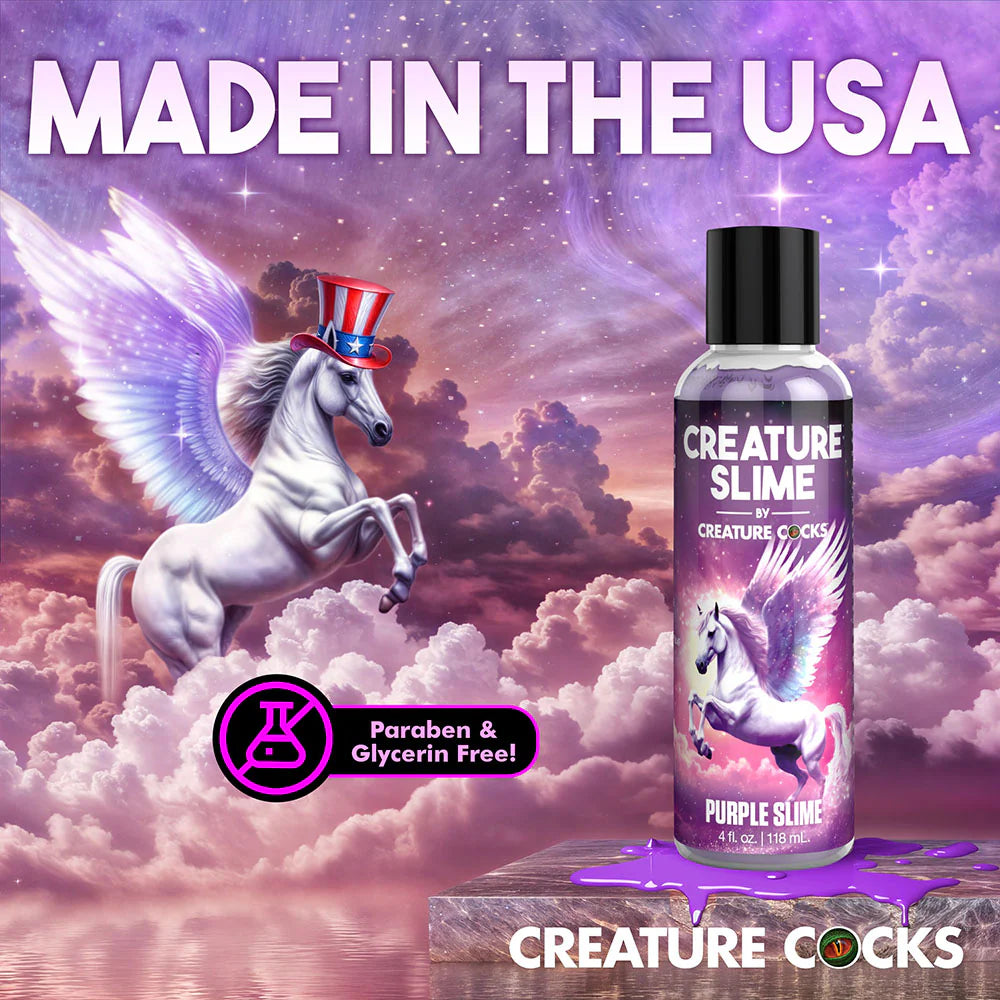 Creature Slime Purple Water-Based Lubricant 4 oz, enchanting fantasy-themed lubricant, paraben and glycerin-free, made in the USA.