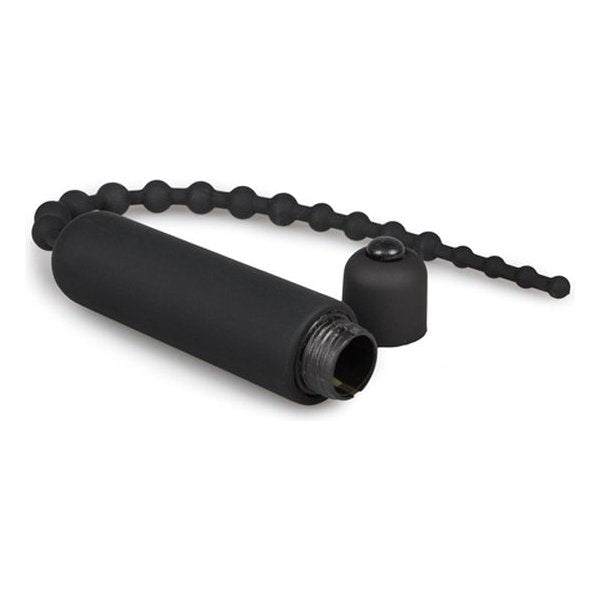 Vibrating beaded silicone sound in black, Master Series Dark Rod, waterproof design.
