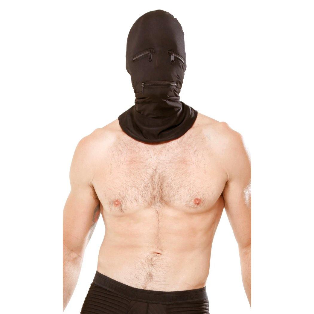 Pipedream Fetish Fantasy Series Zipper Face Hood Black for sensory deprivation play.