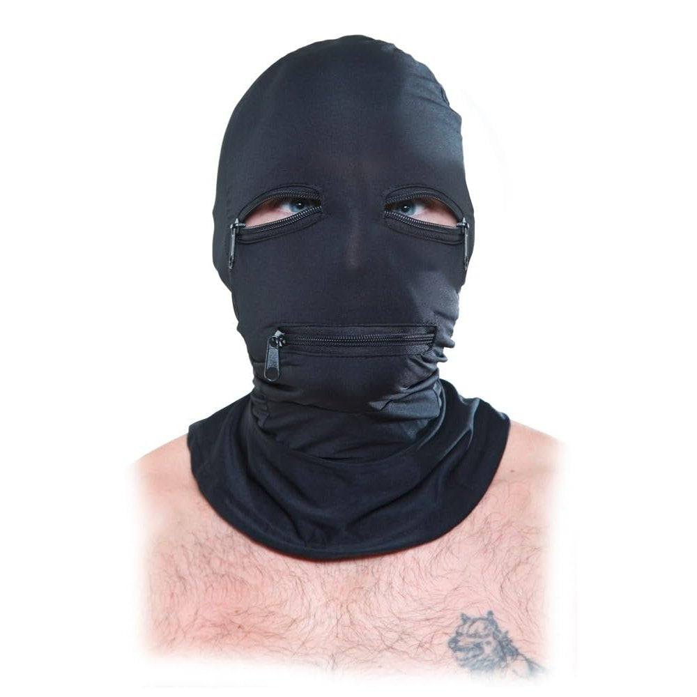 Pipedream Fetish Fantasy Series Zipper Face Hood Black with zipper and snug fit.