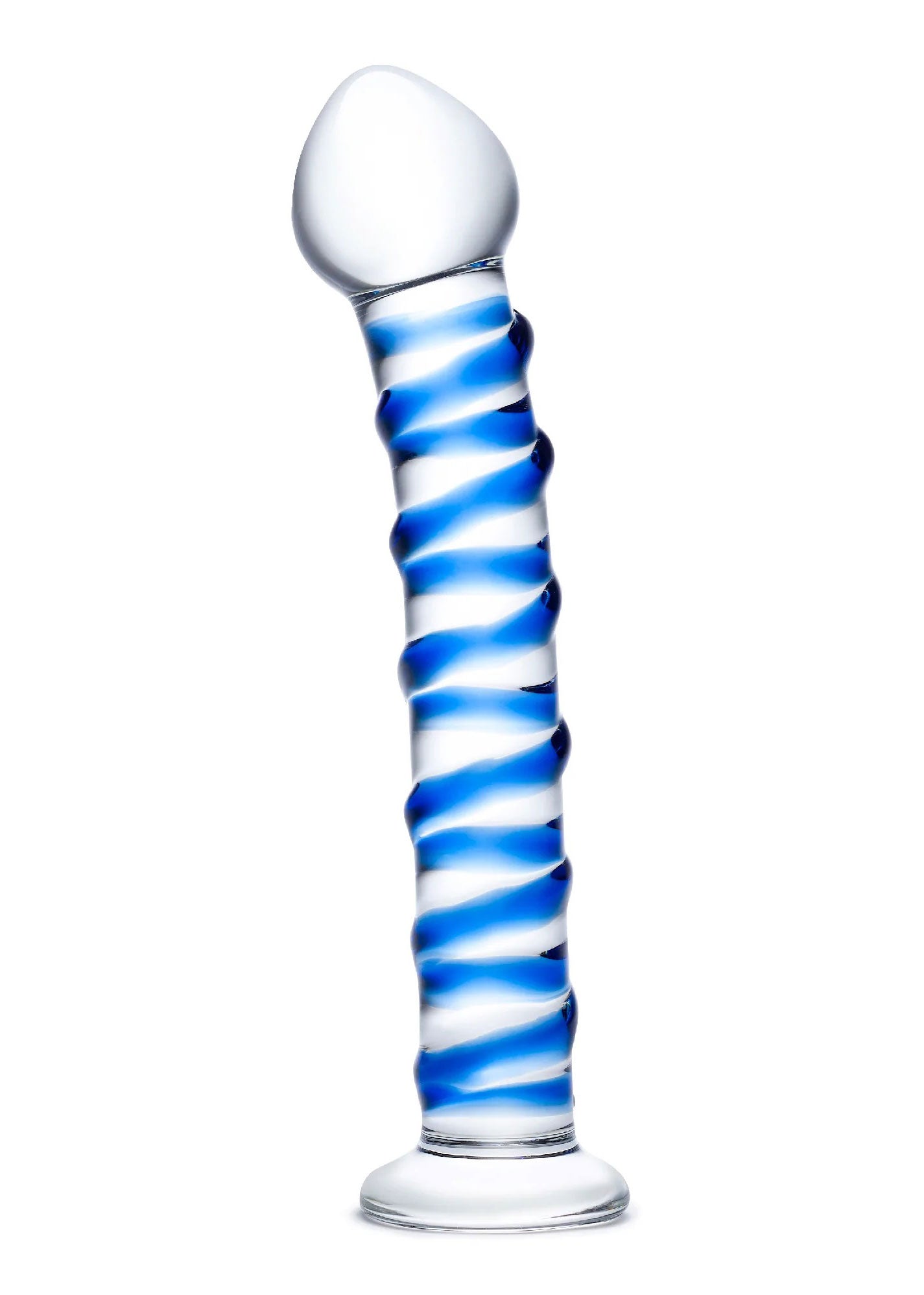 Glas 7.5 in. Blue Spiral Glass Dildo