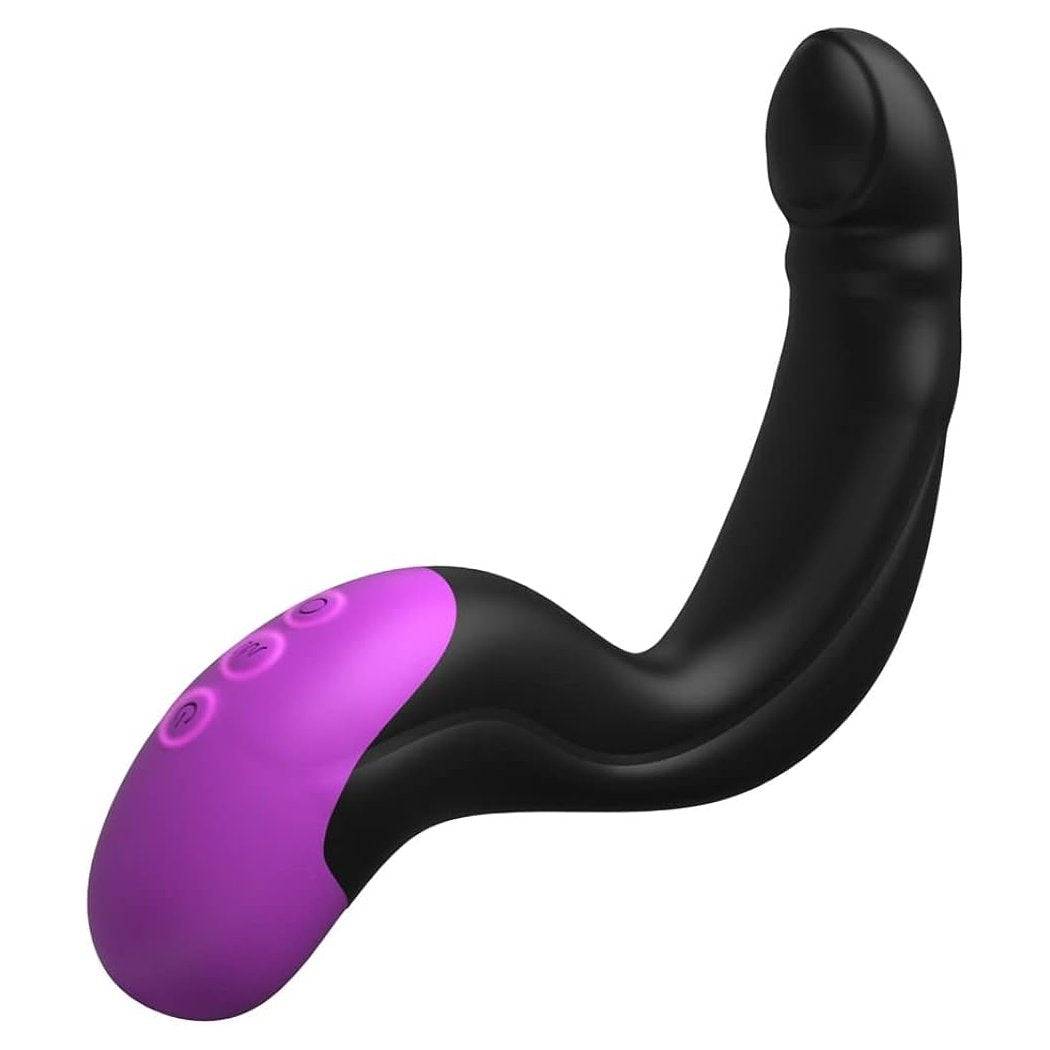 Rechargeable silicone hyper-pulse P-spot massager in black, with sleek and discreet design.