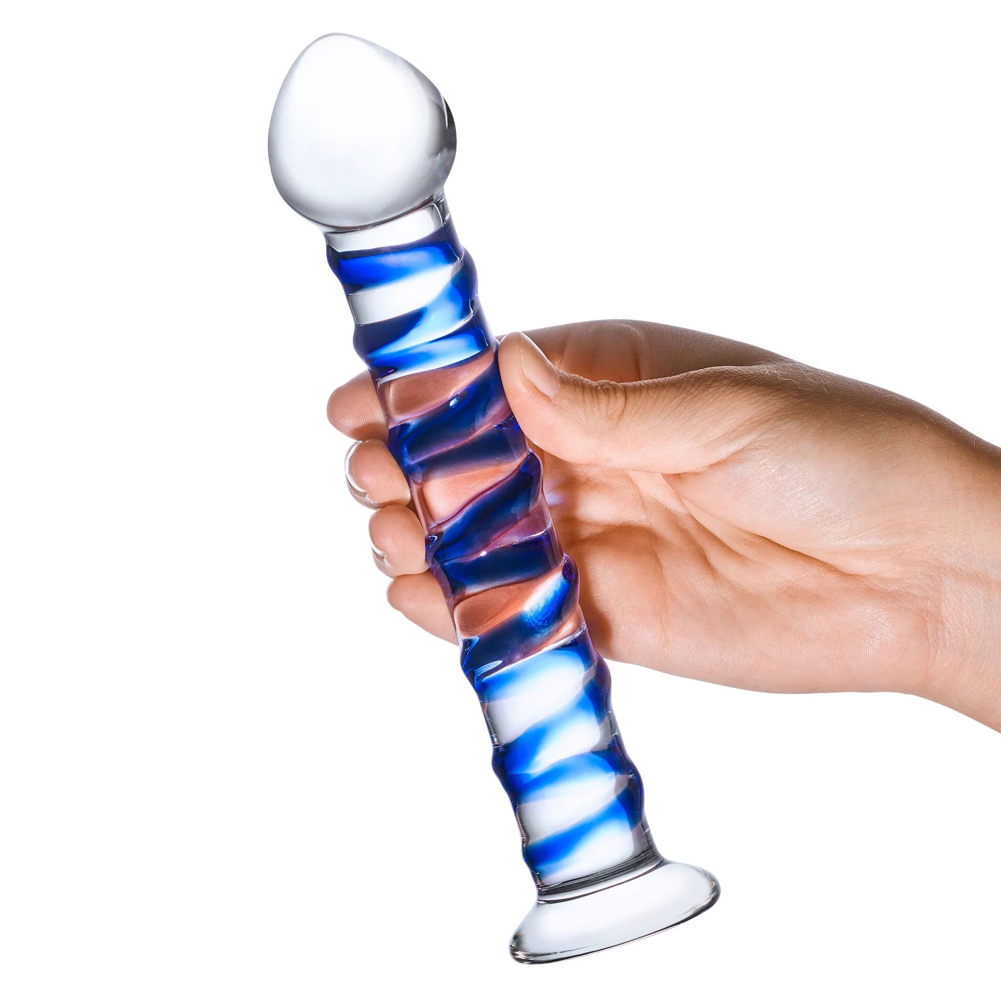 Glas 7.5 in. Blue Spiral Glass Dildo