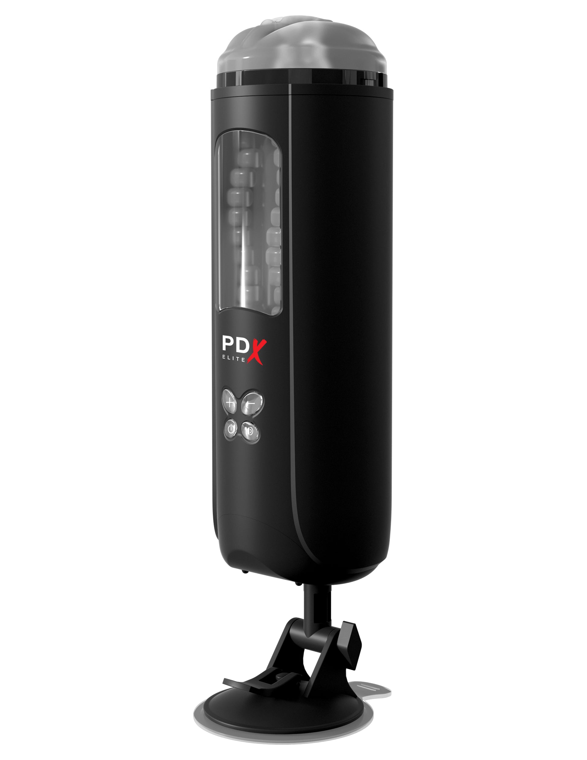 PDX Elite Ultimate Milker Gyrating Suction Stroker With Audio and Suction Cup Clear/Black