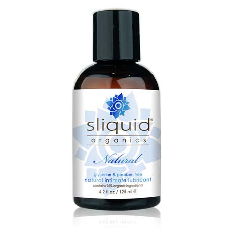 Sliquid Organics Natural Lubricant in a 4.2 fl oz bottle with organic ingredients.