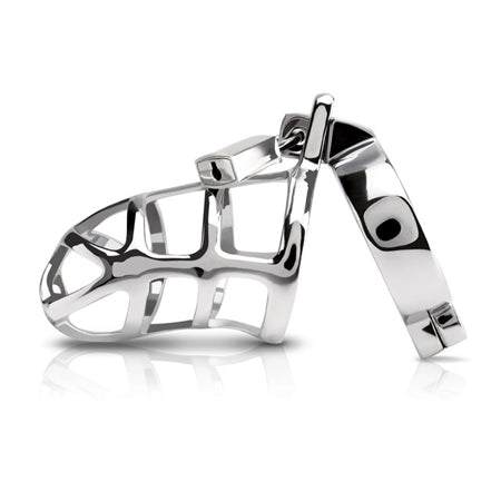 Pipedream Metal Worx Locking Chastity Cock Cage in stainless steel.