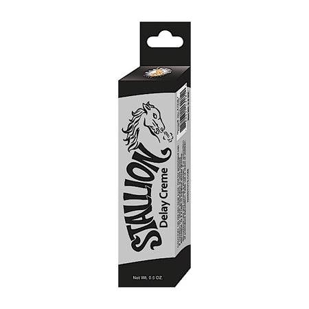 Stallion Delay Creme 0.5oz box with horse logo for prolonged male sexual performance