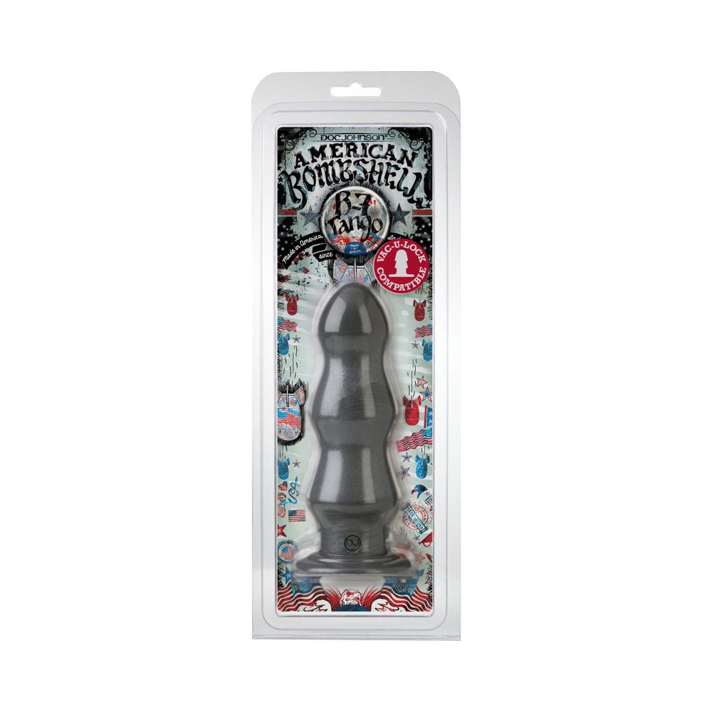 American Bombshell B-7 Tango triple ripple dildo with flat base in retail packaging