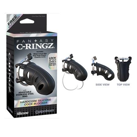 C-Ringz Hardcore Silicone Cock Blocker packaging and product views.