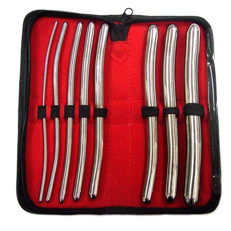 Rouge Hegar Dilator Set in carrying case with eight stainless steel dilators of varying sizes.