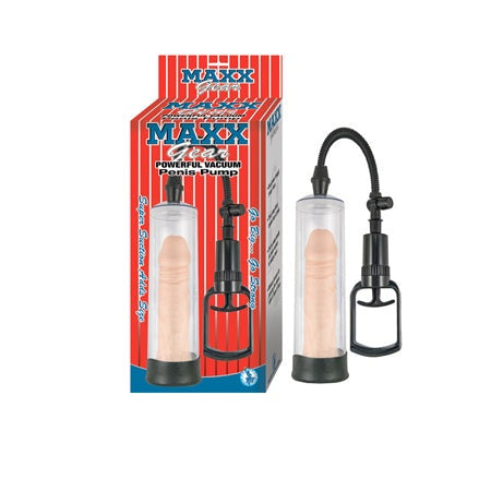 Maxx Gear Powerful Vacuum Penis Pump Clear with packaging and silicone sleeve for enhanced sexual performance.