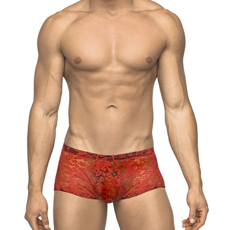 Male Power Stretch Lace Mini Short