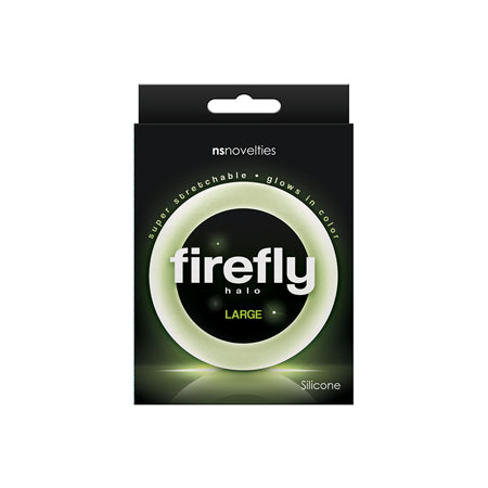 Firefly Halo Cock Ring - Large - Clear, glow-in-the-dark silicone ring for prolonged performance and enhanced pleasure.