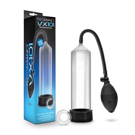 Blush Performance VX101 Male Enhancement Pump with silicone sleeve and pressure gauge.