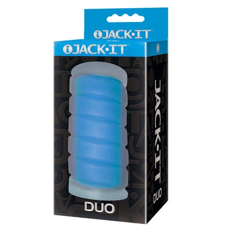 Duo Stroker male masturbator in packaging with blue and white design.