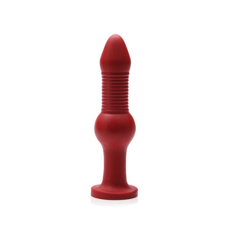 Tantus Fido XL Premium Silicone Dong in Ruby Red with strong suction cup base.