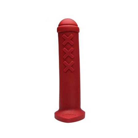 Tantus Amsterdam Junior Premium Silicone Dildo in Ruby Red, featuring a tapered shaft and realistic veined texture.