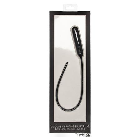 Ouch! Urethral Sounding Extra Long Silicone Vibrating Bullet Plug Black