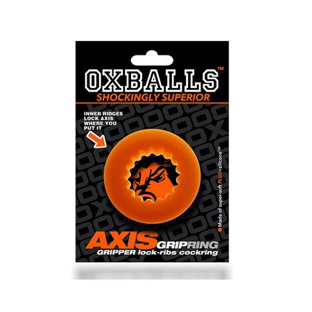 Oxballs Axis Rib Griphold Cockring packaging, featuring a ribbed design for enhanced stimulation.