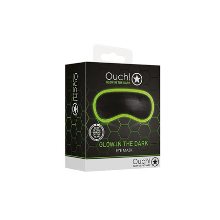 Ouch! Glow in the Dark Eye Mask in black and neon green packaging with adjustable strap.