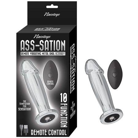 Nasstoys Ass-Sation Vibrating Metal Anal Plug With Remote - Silver