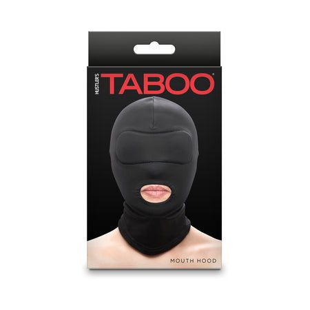 Hustler Taboo Mouth Hood Black packaging featuring sleek black design with open mouth.