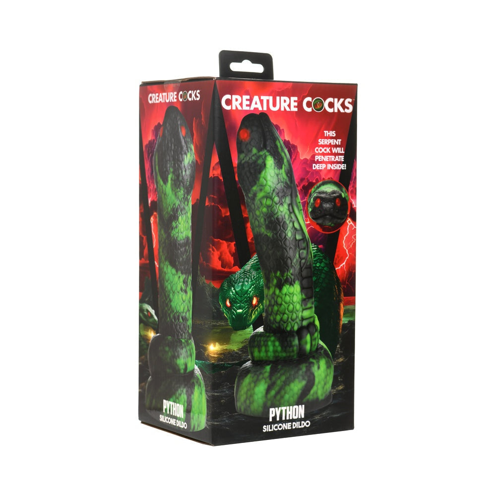 Creature Cocks Python Silicone Dildo packaging with fantasy design elements.