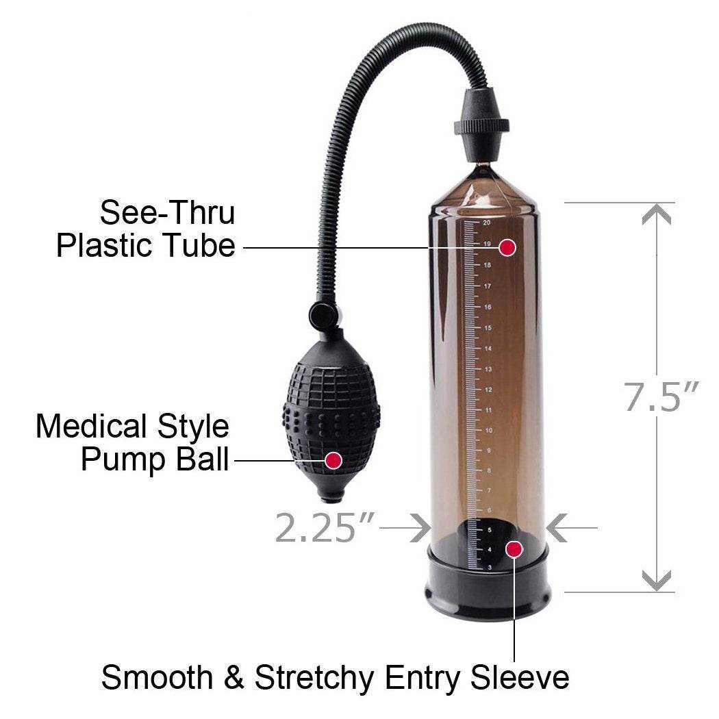 Pipedream Pump Worx Euro Pump Black with transparent tube and pump ball.
