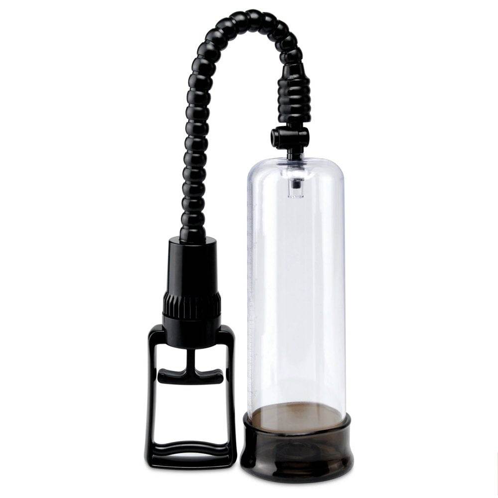 Pipedream Pump Worx Max-Width Penis Enlarger Pump with clear cylinder and black accents.
