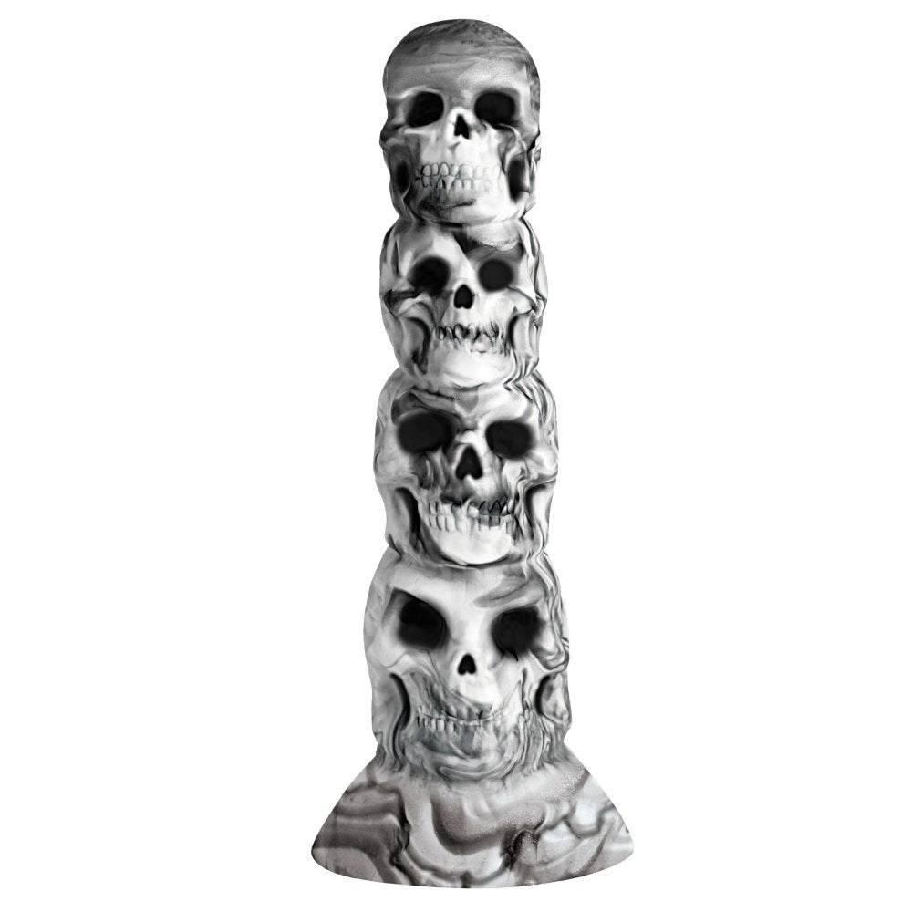 Creature Cocks Tower of Doom silicone dildo with skull design and suction cup base.
