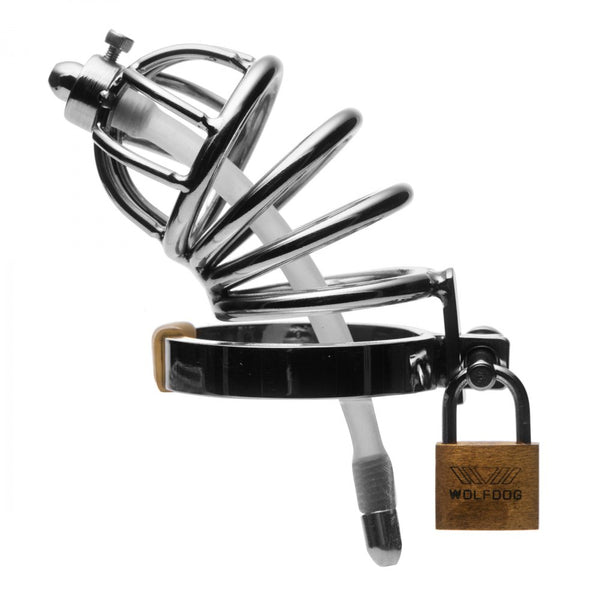 Repressor - Stainless Steel Chastity Cage with Silicone Urethral Plug