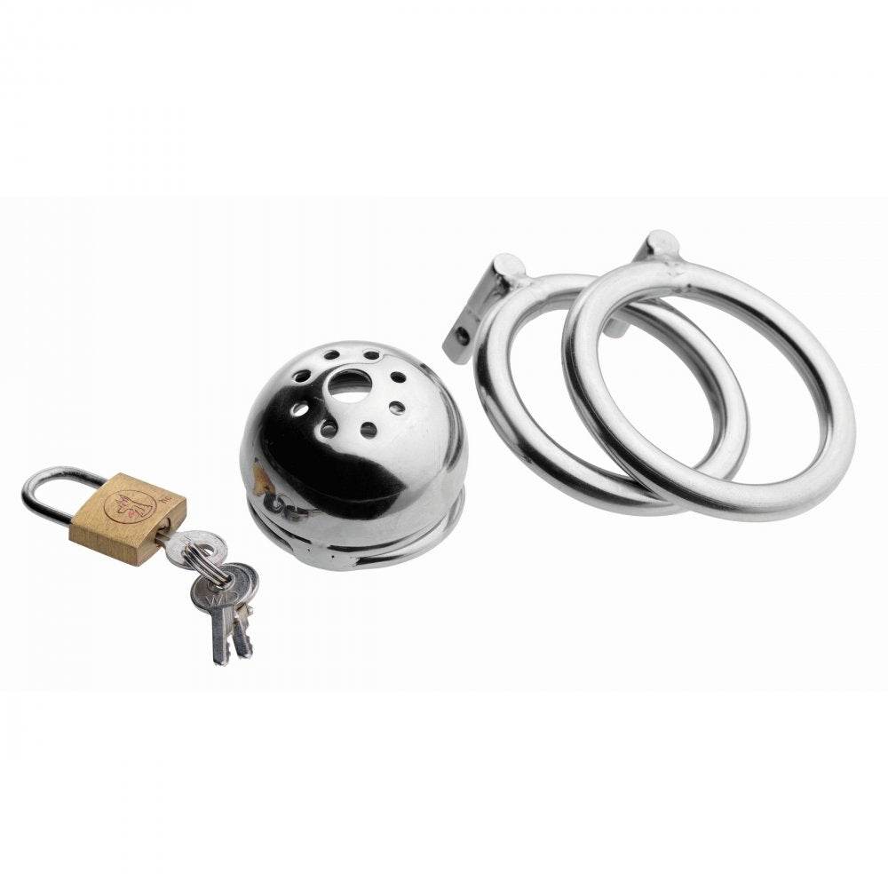 Stainless steel Solitary Extreme Confinement Cage with base rings and lock for BDSM play.