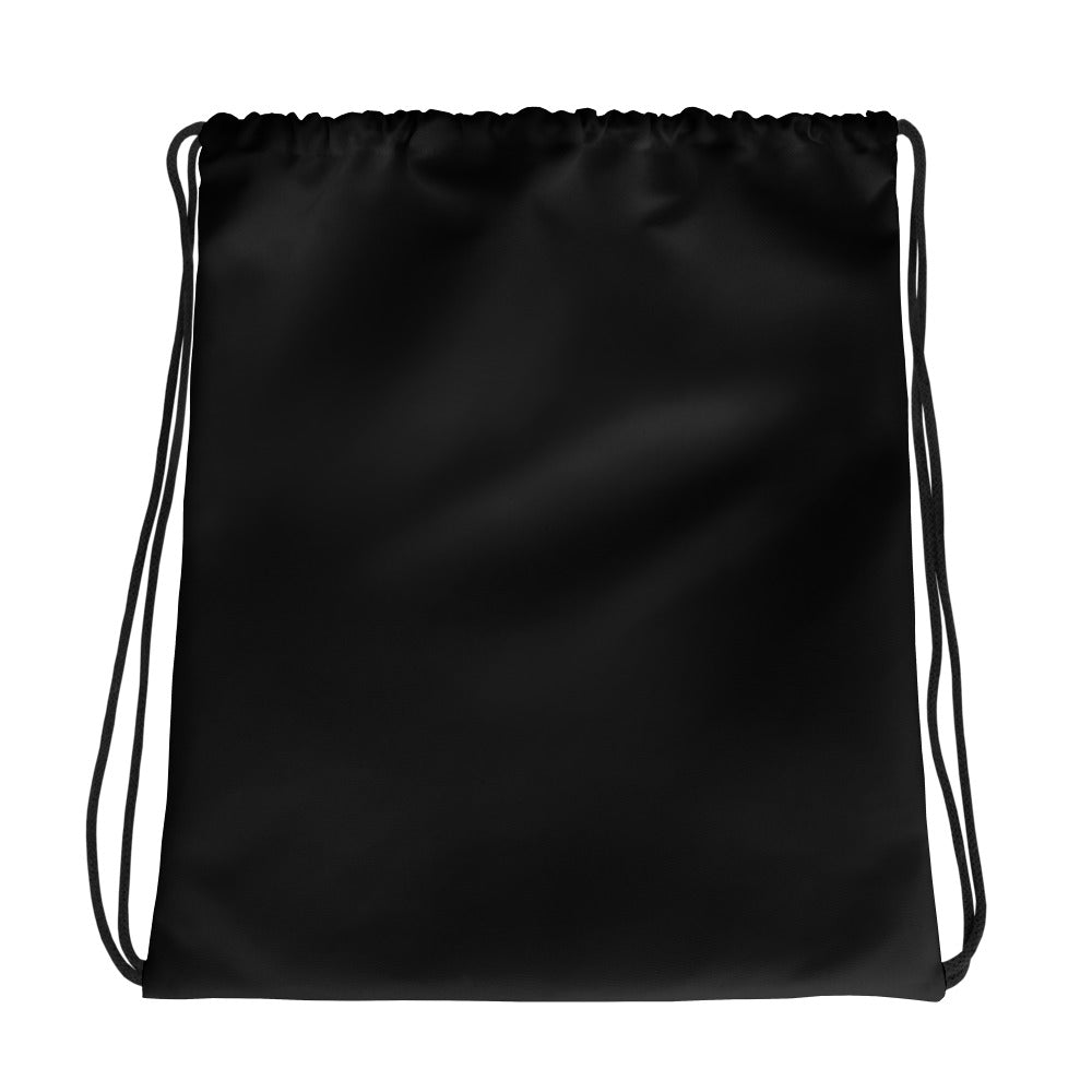 Black polyester Porked Drawstring bag with cotton handles, one size 15" × 17".