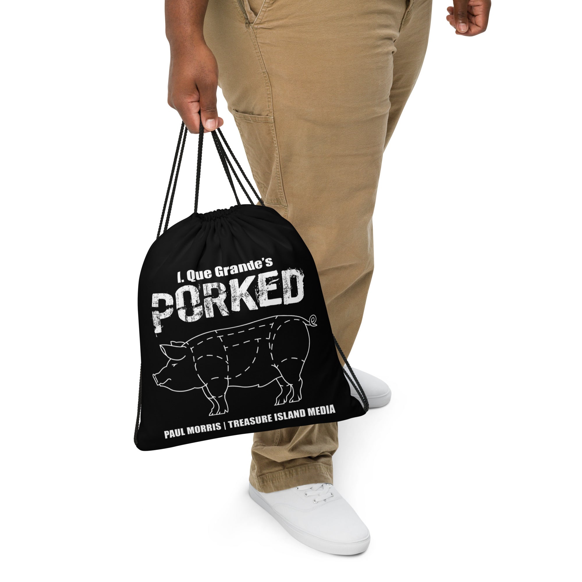 Porked Drawstring Bag, 100% Polyester, 15"x17", Drawstring Closure, Black Design