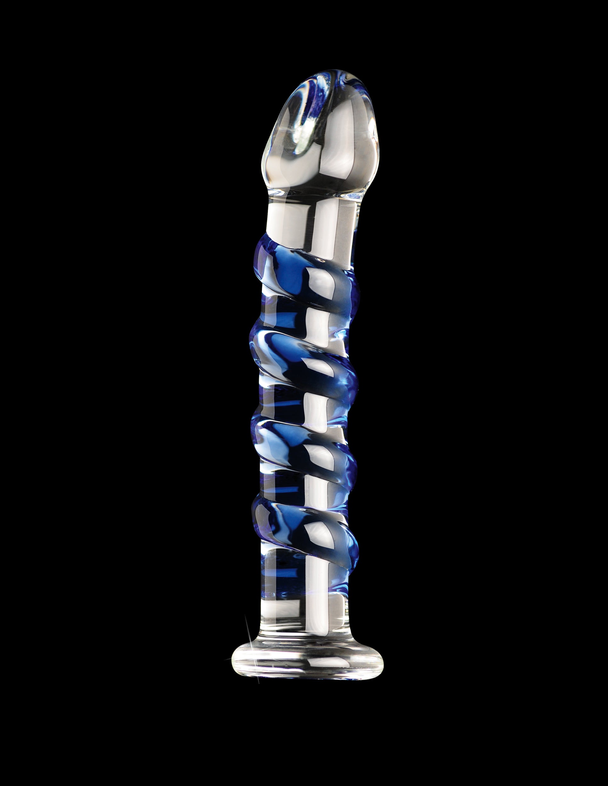 Icicles No. 5 Curved Ribbed 7 in. Glass Dildo Blue/Clear