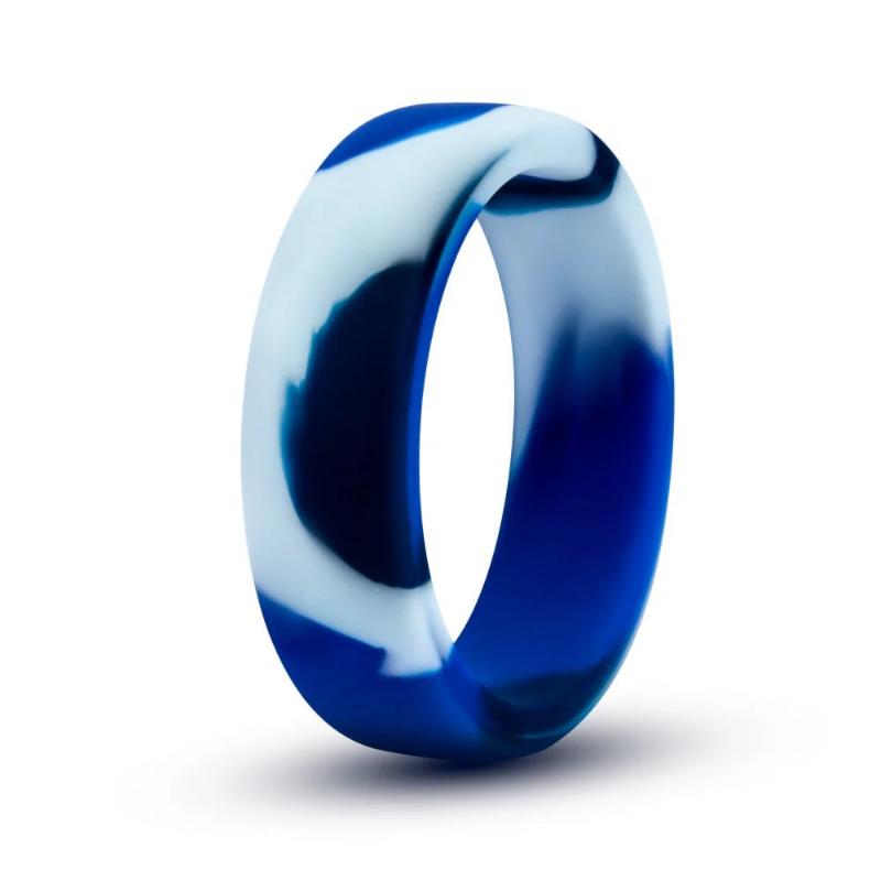 Blush Performance Silicone Camo Cock Ring Blue Camouflage with satin smooth finish.