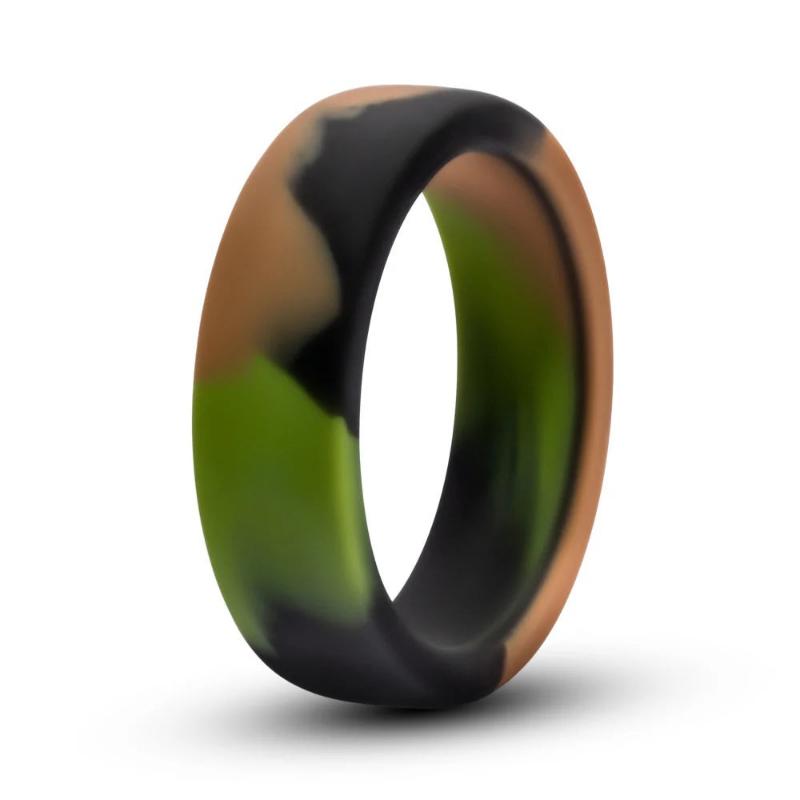 Blush Performance Silicone Camo Cock Ring in green camouflage design, made from hypoallergenic satin smooth silicone.