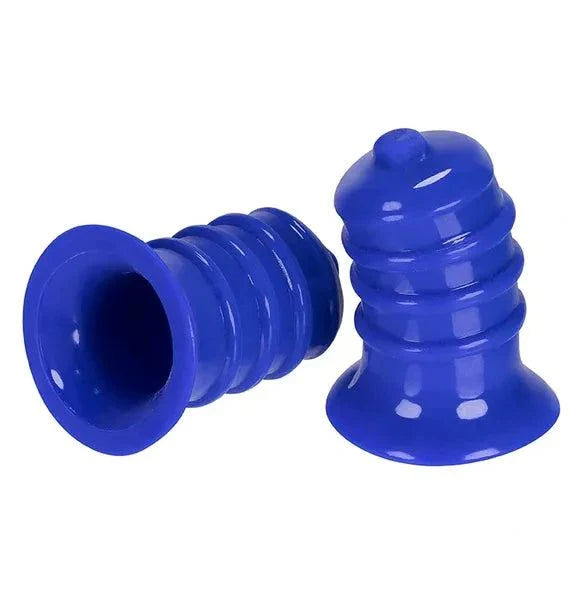 Hunkyjunk ELONG Nipsuckers in cobalt with wide comfort base for enhanced nipple stimulation.