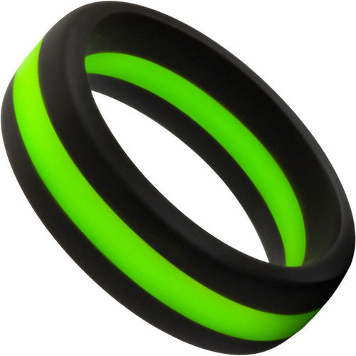 Blush Performance Silicone Go Pro Cock Ring, Black/Green, high-quality body-safe silicone.