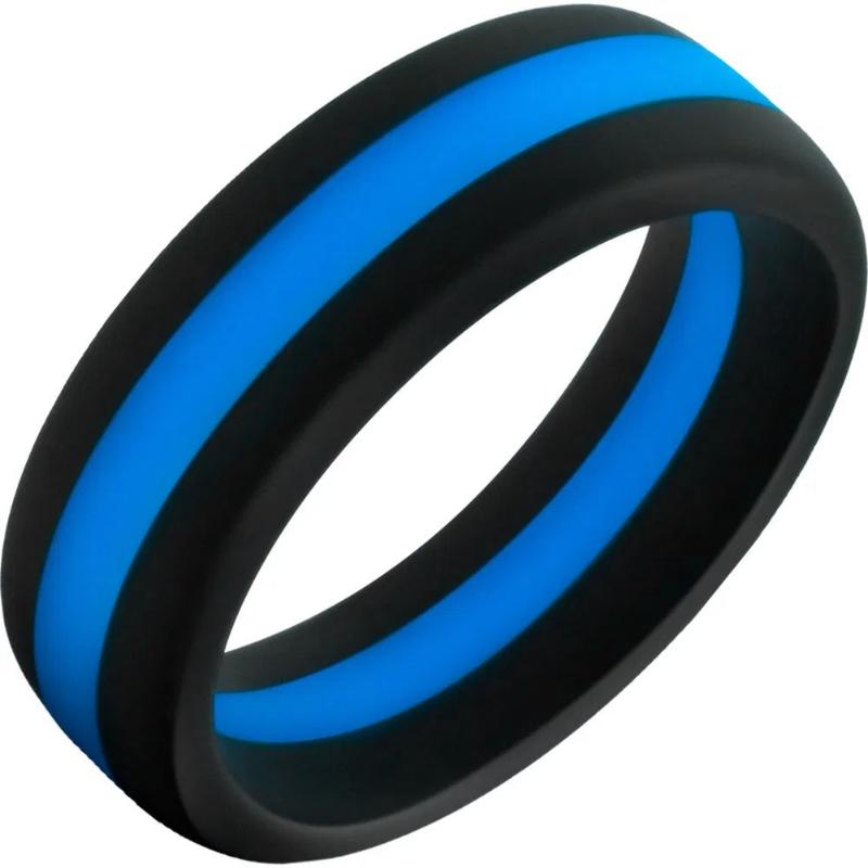 Blush Performance Silicone Go Pro Cock Ring in black and indigo, high-quality body-safe silicone.