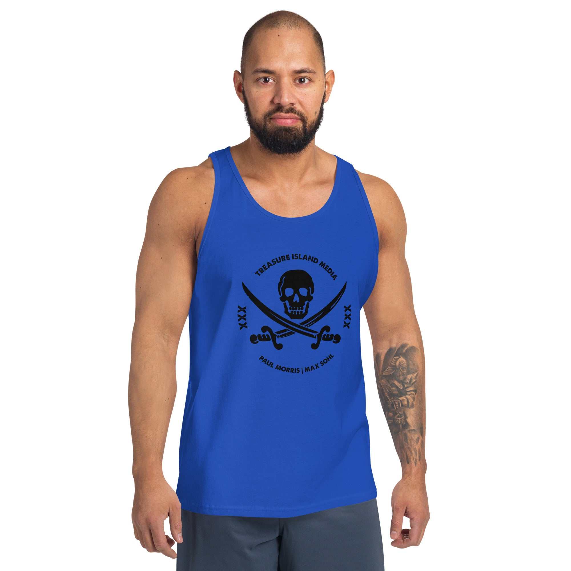 XXX Black Logo Tank Top with sleek black design and prominent logo, perfect for workouts and casual wear.