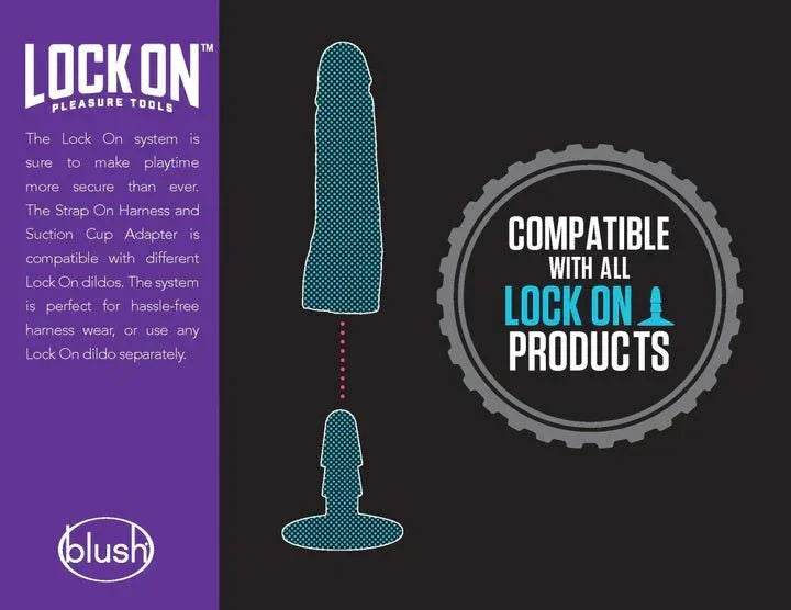 Blush Lock On Karbonite Dildo with Handle & Suction Cup Adapter, compatible with Lock On products, featuring durable aluminum handle for added control.