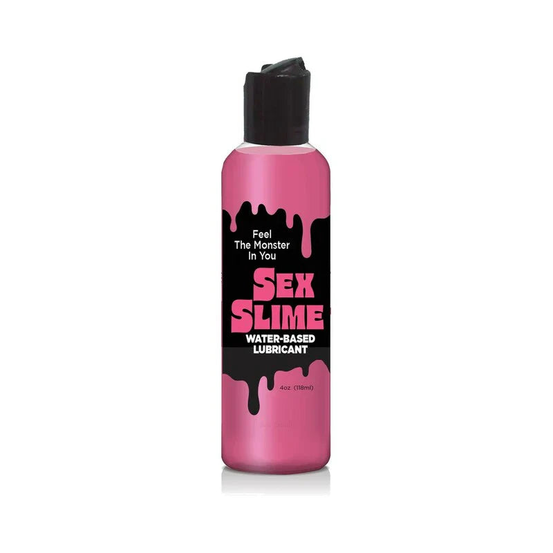 Pink Sex Slime Water-Based Lubricant bottle with black cap and monster-themed label.