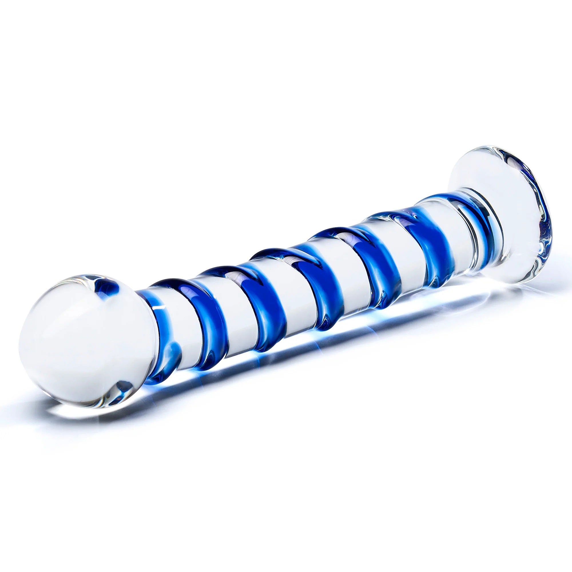 Glas 7.5 in. Blue Spiral Glass Dildo