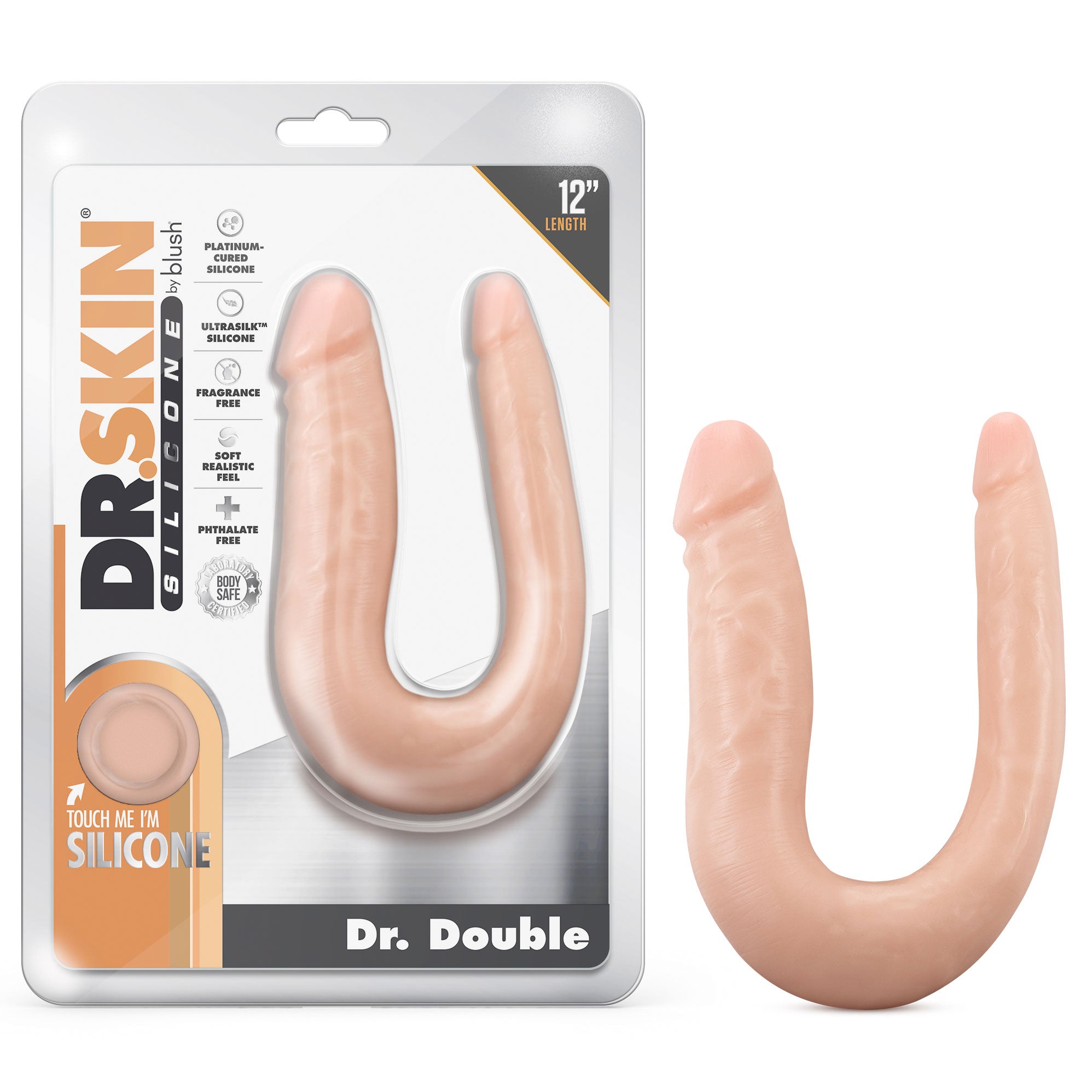 Dr. Skin Silicone Dr. Double Realistic 12 in. Dual-Ended Dildo Beige